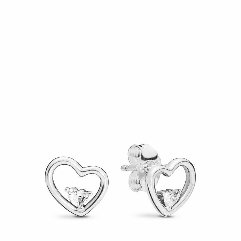 Pandora Asymmetric Hearts Of Love Stud Earrings - Sterling Silver/Cubic Zirconia - Canada | MF4075IW